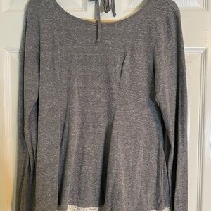 Xhilaration Charcoal Long Sleeve Top with Lace Hem